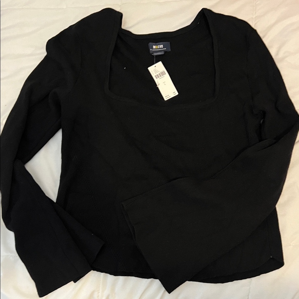 Anthropologie Maeve Black Ribbed Top